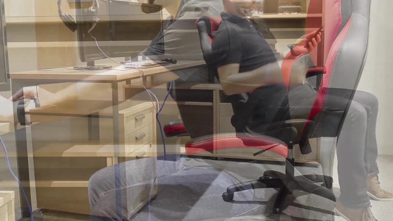 thumbnail video image 2 of 9-Twelve High-Back Racing Style Chair With Flip-Up Arms Supports Up To 225 Lbs. Black Seat/Red Back Black Base | Total Quantity: 1, 2 of 7