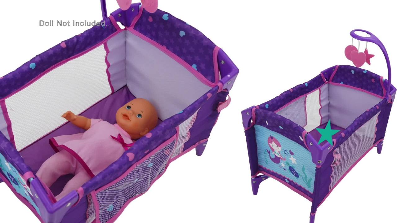 thumbnail video image 2 of 509 Crew Mermaid Dream n Fun Doll Play Yard W/ Mobile, Folds for Easy Storage & Travel, Pack & Play, Ages 3+, 2 of 6