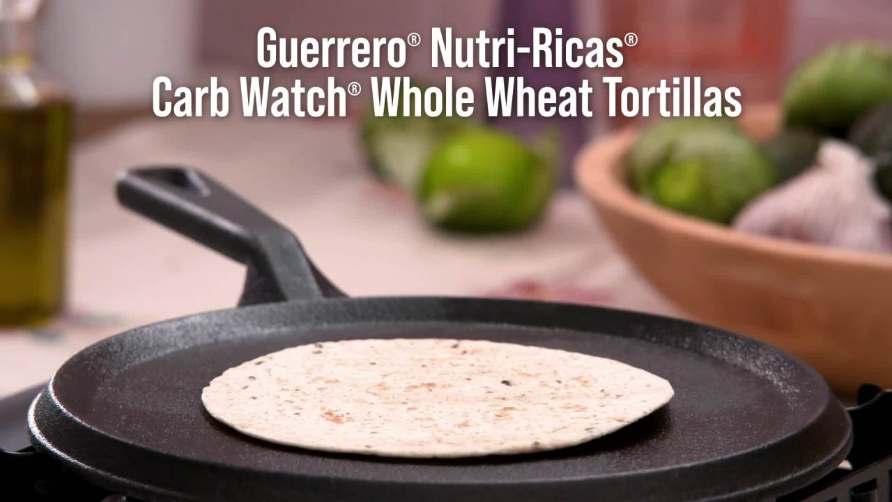 thumbnail video image 2 of (3 pack) Guerrero Carb Watch Whole Wheat with Flaxseed Flour Tortillas, 8 Count, 2 of 14
