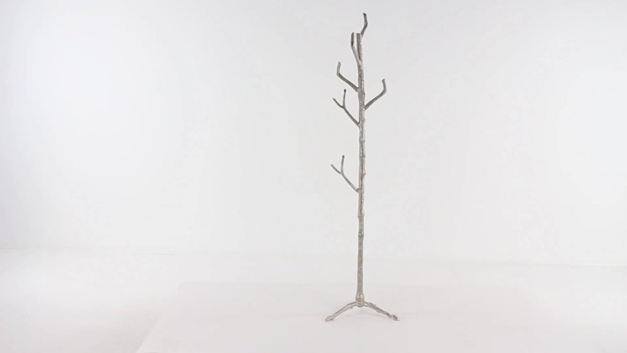 thumbnail video image 2 of DecMode 17" x 71" Silver Aluminum Metal Tree Branch 6 Hook Coat Rack, 1-Piece, 2 of 17