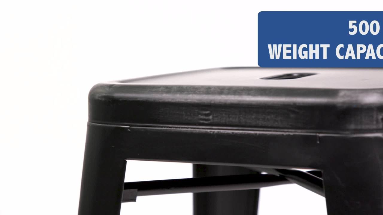 thumbnail video image 2 of Flash Furniture Commercial Grade 24" High Backless Distressed Black Metal Indoor-Outdoor Counter Height Stool, 2 of 10