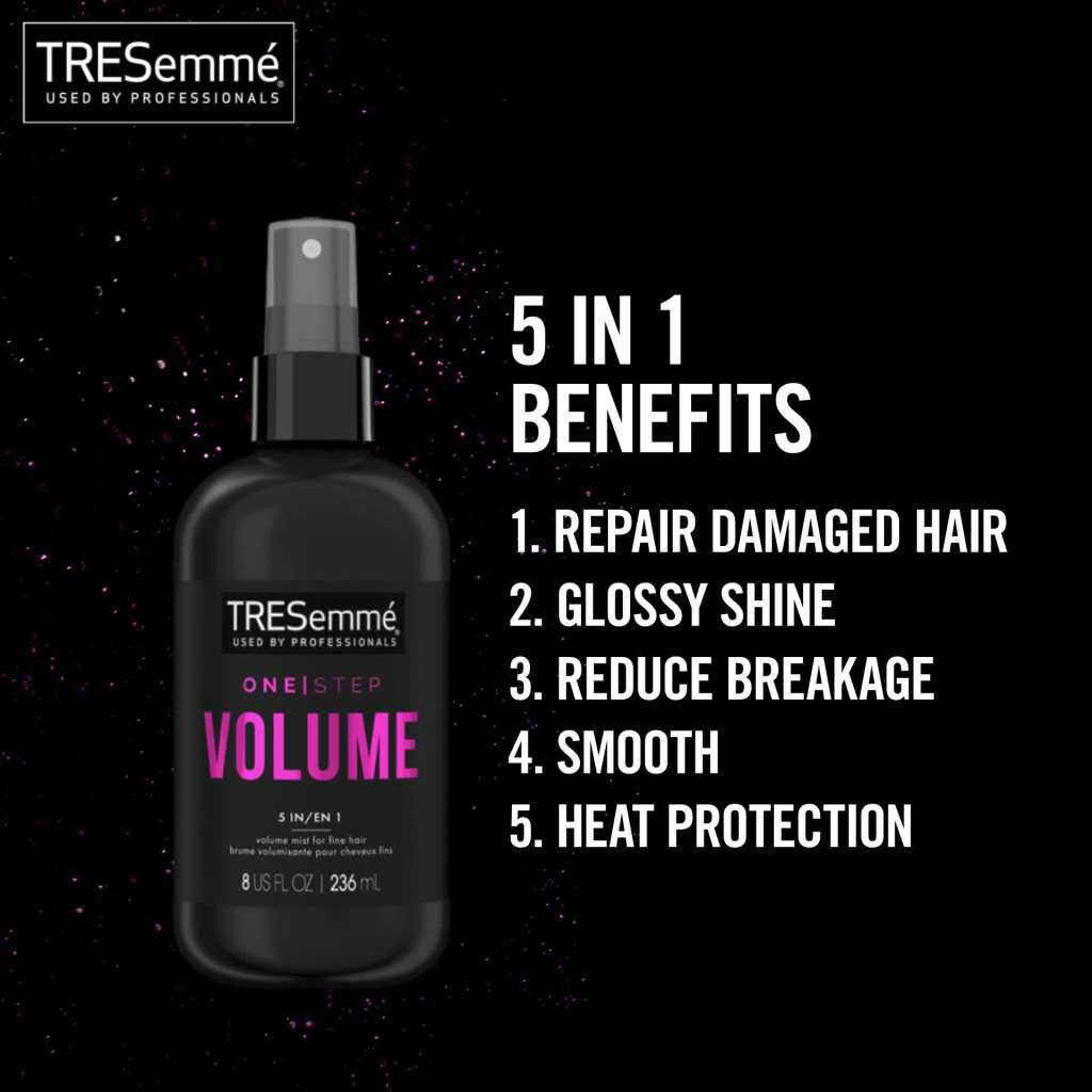 thumbnail video image 2 of Tresemme One Step Volumizer Mist Women's Hairspray, 8 fl oz, 2 of 8
