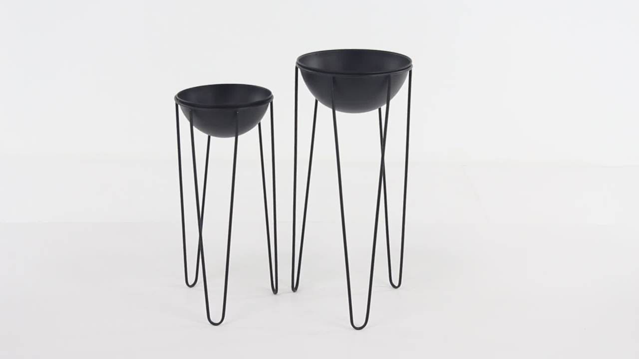thumbnail video image 2 of DecMode 24", 28" Black Metal Contemporary Planter, 2 - Pieces, 2 of 7