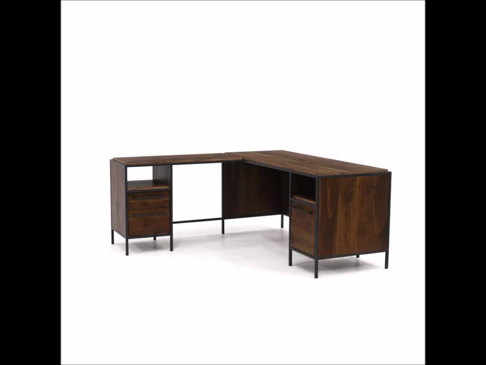 Sauder Nova Loft LShape Wood Computer Desk with Drawers, Grand Walnut