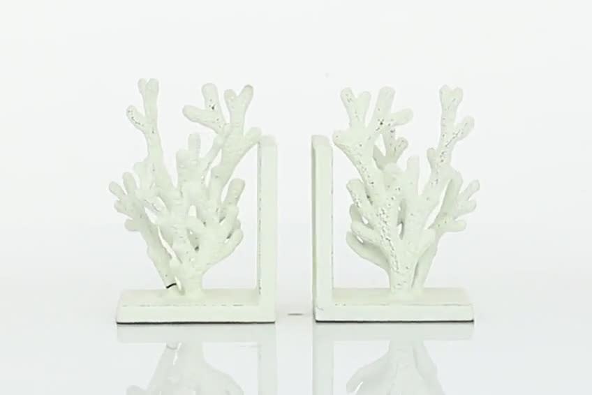 thumbnail video image 2 of DecMode 5" Coral White Metal Bookends (Set of 2), 2 of 14