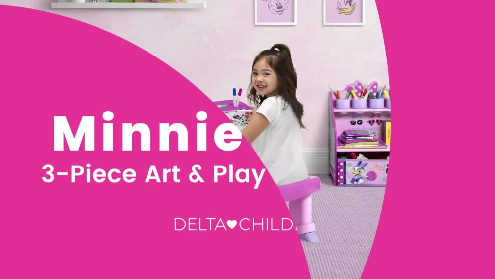 Minnie Mouse 3-Piece Art & Play Toddler Room-in-a-Box by Delta Children – Includes Draw & Play Desk, Art & Storage Station & Fabric Toy Box, Pink - image 2 of 11