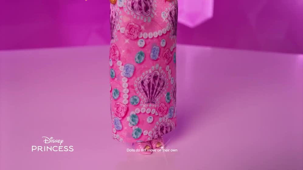 thumbnail video image 2 of Disney Princess Jewel Reveal Belle Fashion Doll w/ 8 Surprises Including Gem Box & Accessories, 2 of 7