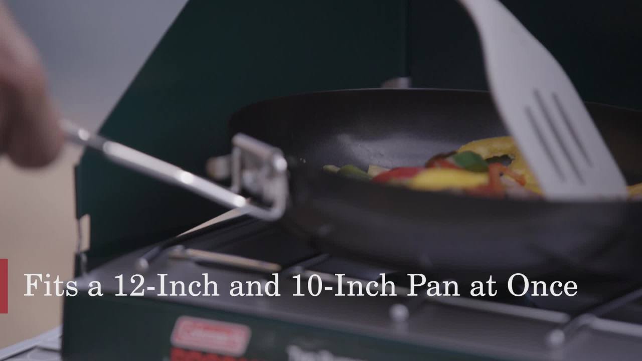 thumbnail video image 2 of Coleman Matchlight 10,000 BTU 2-Burner Propane Stove, Black, 2 of 9