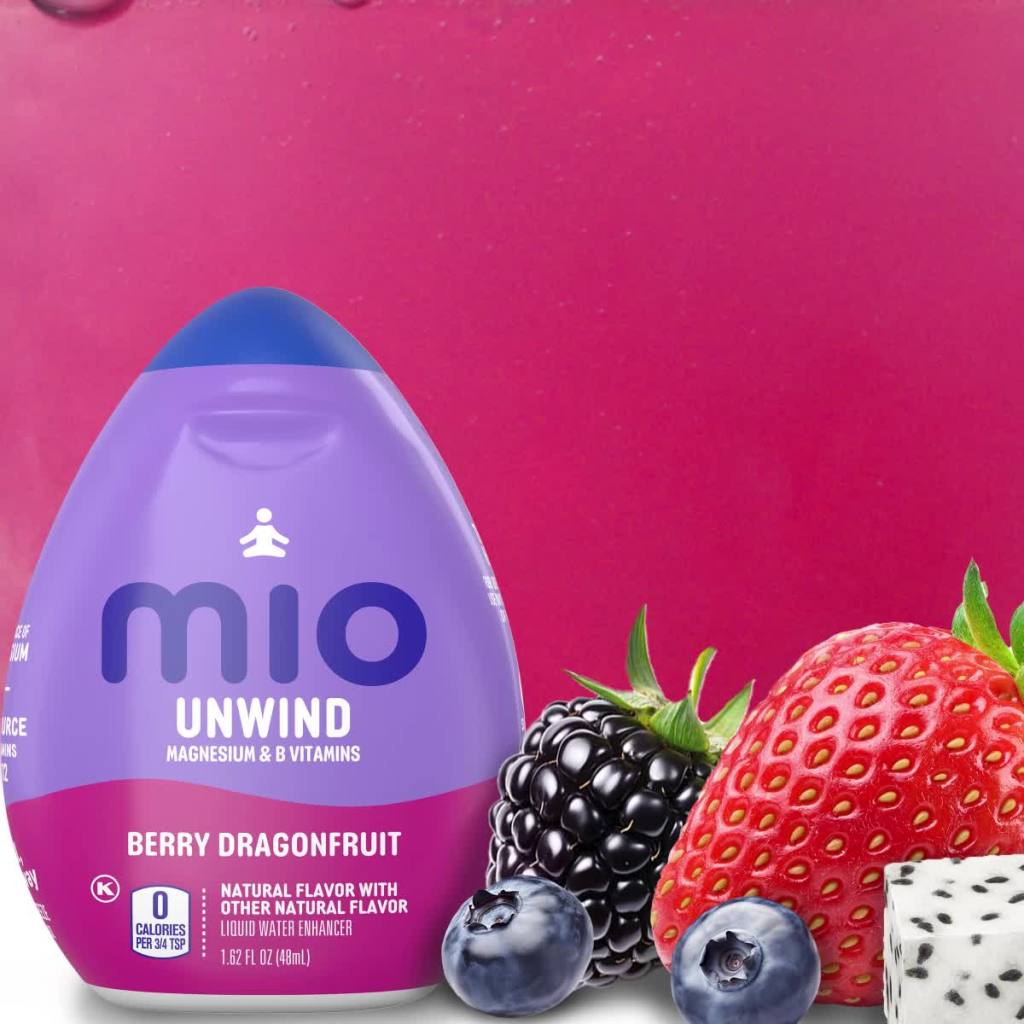 thumbnail video image 2 of (2 pack) Mio Unwind Berry Dragonfruit Liquid Water Enhancer with Magnesium & B Vitamins, 1.62 fl oz Bottle, 2 of 20