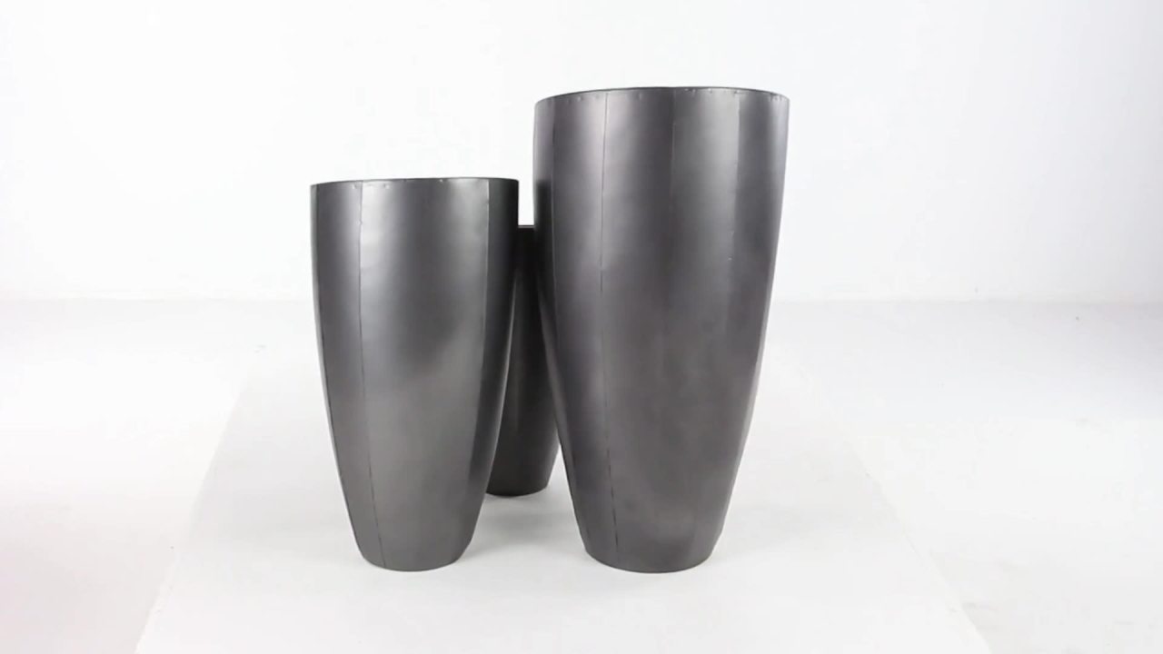 thumbnail video image 2 of DecMode Iron Contemporary Cylindrical Planters Set of 3 20", 25", 30"H with Shiny Gray Finish, 2 of 10