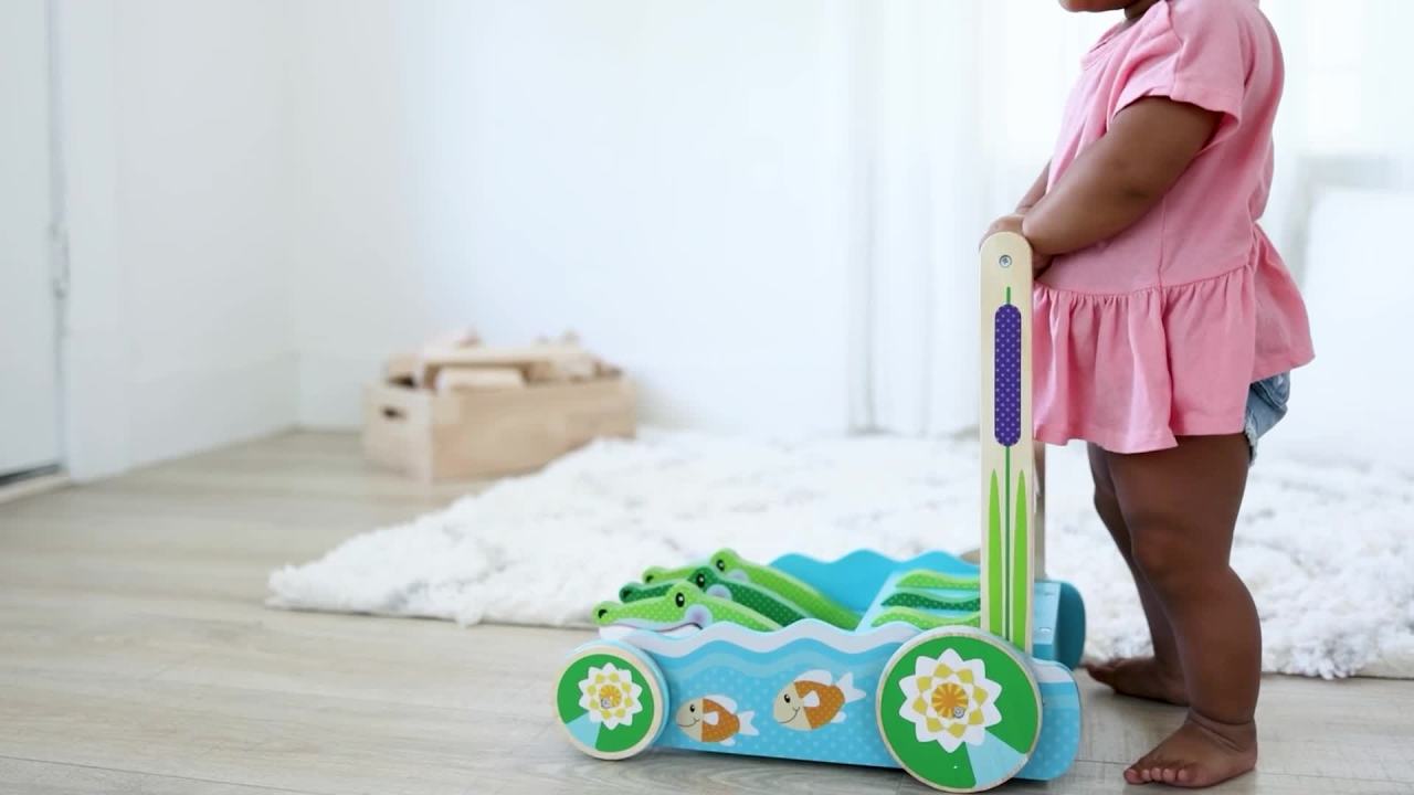 thumbnail video image 2 of Melissa & Doug First Play Chomp and Clack Alligator Wooden Push Toy and Activity Walker, 2 of 10