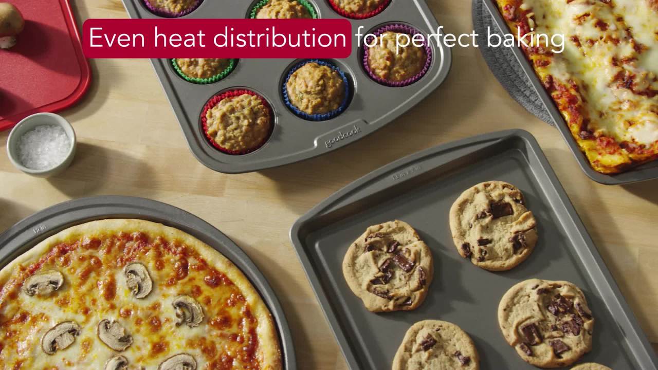 thumbnail video image 2 of GoodCook 7-Piece Assorted Non-Stick Steel Bakeware Set, Gray, 2 of 12
