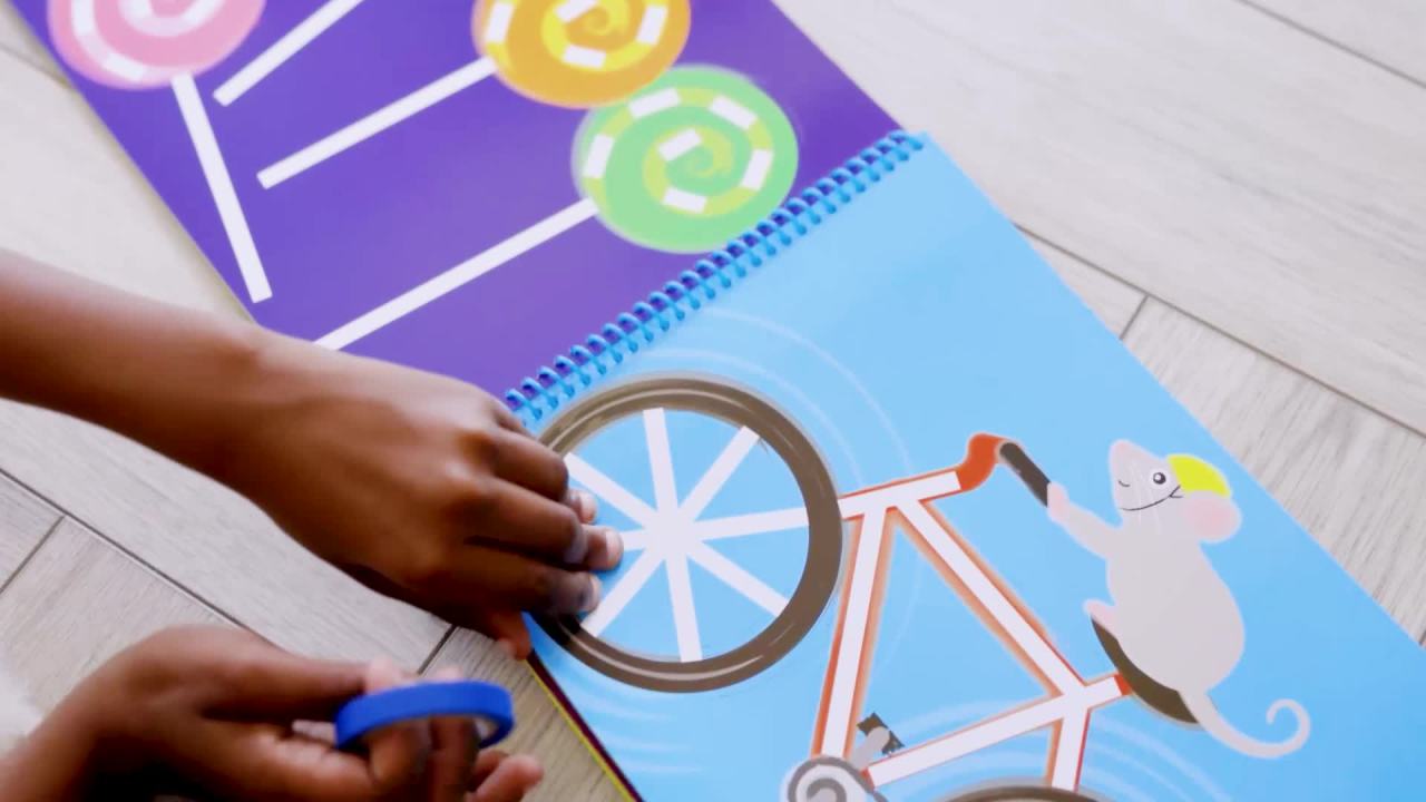 thumbnail video image 2 of Melissa & Doug Tape Activity Book: 4 Rolls of Easy-Tear Tape and 20 Reusable Scenes, 2 of 10