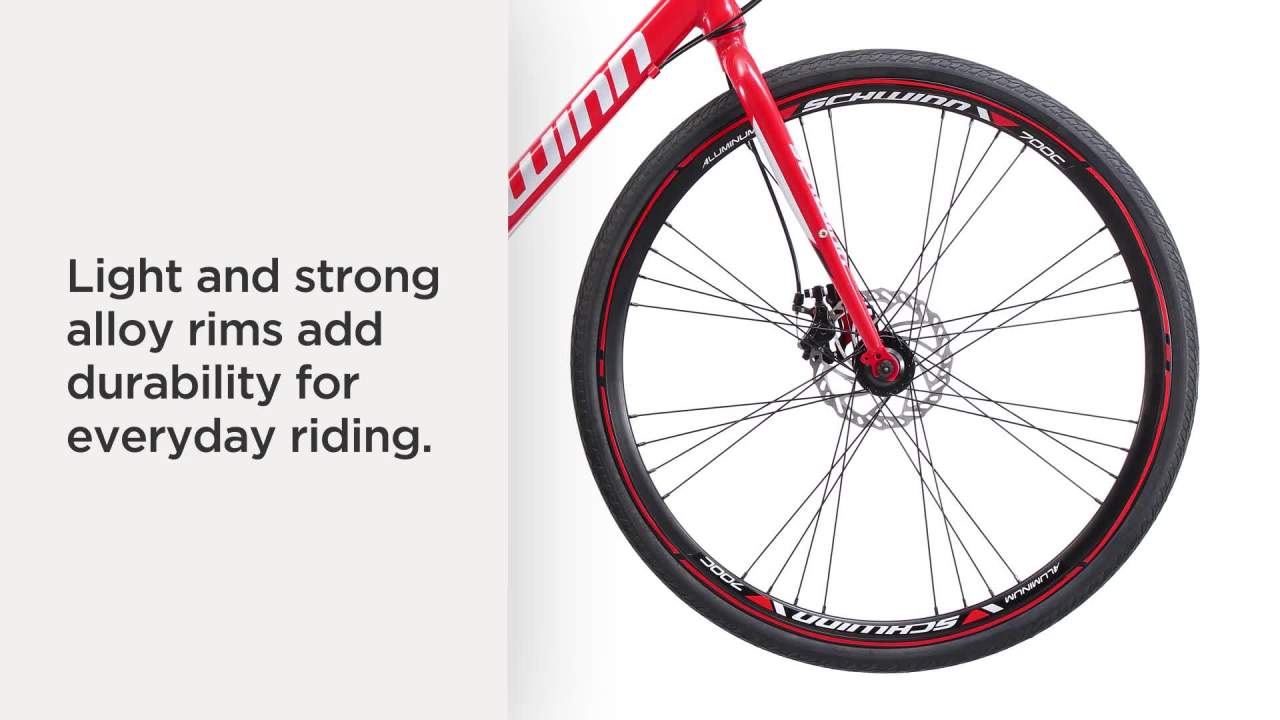 thumbnail video image 2 of 700c Schwinn Kempo Hybrid Bike, 700c Wheels, 21 Speeds, Mens Frame, Red, 2 of 8