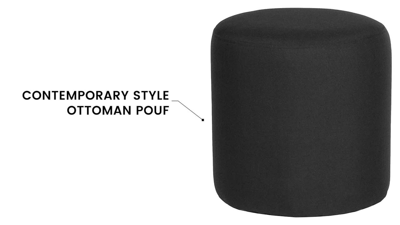 thumbnail video image 2 of Flash Furniture Barrington Upholstered Round Ottoman Pouf in Black LeatherSoft, 2 of 3