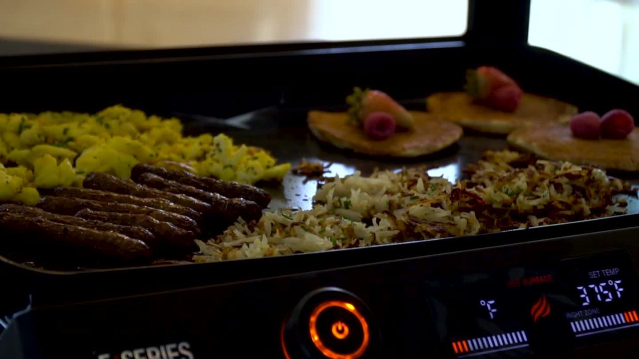 thumbnail video image 2 of Blackstone E-Series 2-Burner 22" Electric Tabletop Griddle with Prep Cart, 2 of 14