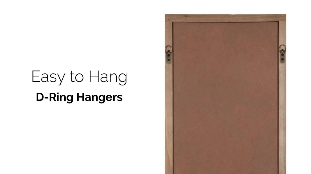 thumbnail video image 2 of Kate and Laurel Pierette Windowpane Mirror, 16 x 42, Natural Wood, Tall Framed Cathedral Arched Wooden Overlay Mirror, 2 of 8