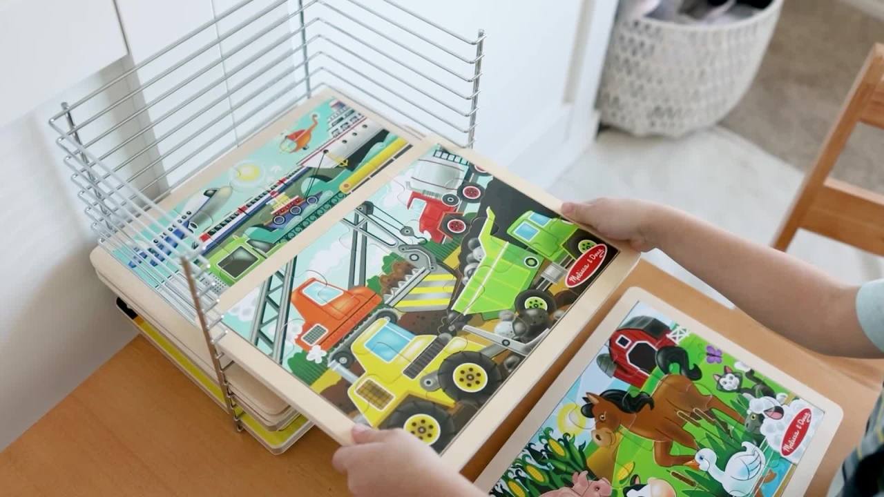 thumbnail video image 2 of Melissa & Doug Puzzle Storage Rack - Wire Rack Holds 12 Puzzles, 2 of 6