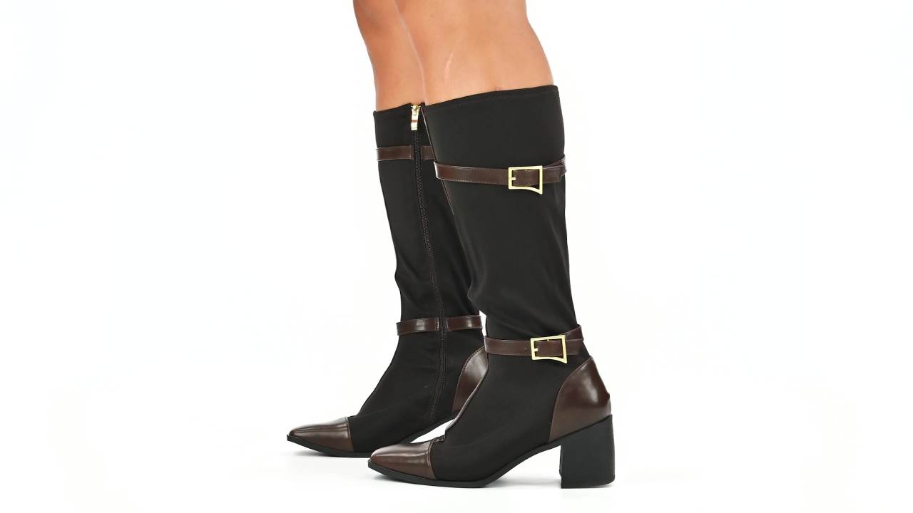 thumbnail video image 2 of Journee Womens Gaibree Wide Calf Stacked Heel Knee High Boots, 2 of 10