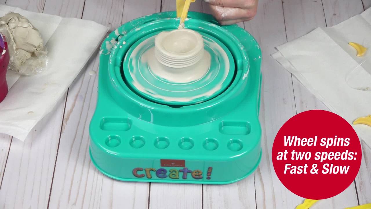 thumbnail video image 2 of Faber-Castell Pottery Studio - Kids Pottery Wheel Kit for Ages 8+, Complete Pottery Wheel and Painting Kit for Beginners, 3 lbs of Sculpting Clay and Tools, 2 of 7