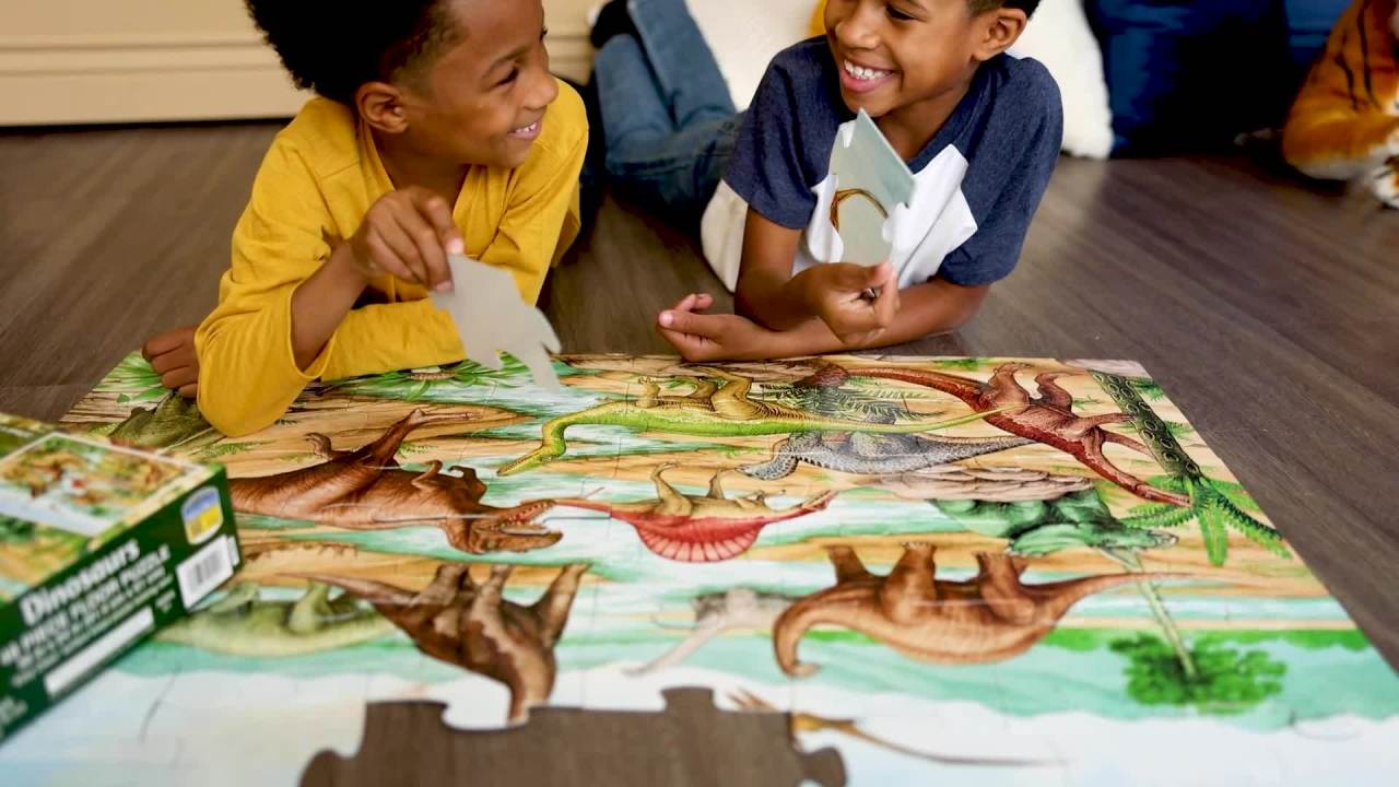 thumbnail video image 2 of Melissa & Doug Dinosaurs Floor Puzzle - 48 Pieces (2 Feet x 3 Feet Assembled) - FSC Certified, 2 of 10