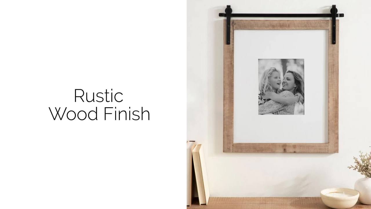 thumbnail video image 2 of Kate and Laurel Cates Farmhouse Wooden Picture Frame, 21x26 Matted to (1) 8x10, Rustic Natural Brown, Photograph Frame Fitting One 8x10 Image with Barn Door-Inspired Design, 2 of 8