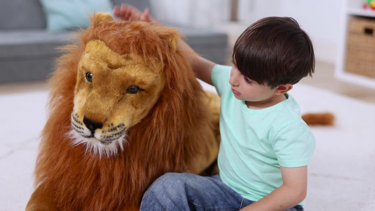thumbnail video image 2 of Melissa & Doug Giant Lion - Lifelike Stuffed Animal (over 6 feet long), 2 of 10