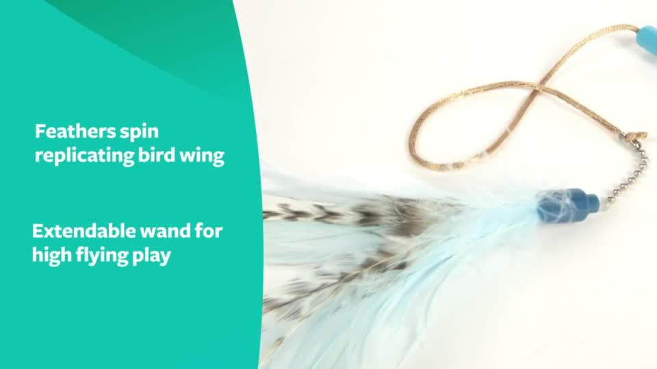 thumbnail video image 2 of SmartyKat Frisky Flyer, Interactive Cat Toy, Extendable and Retractable Wand with Feathers, 2 of 13