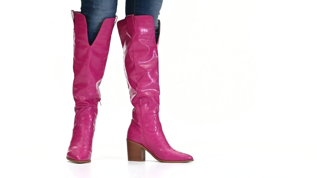 thumbnail video image 2 of Journee Womens Therese  Stacked Heel Knee High Boots, Widths Available, 2 of 10