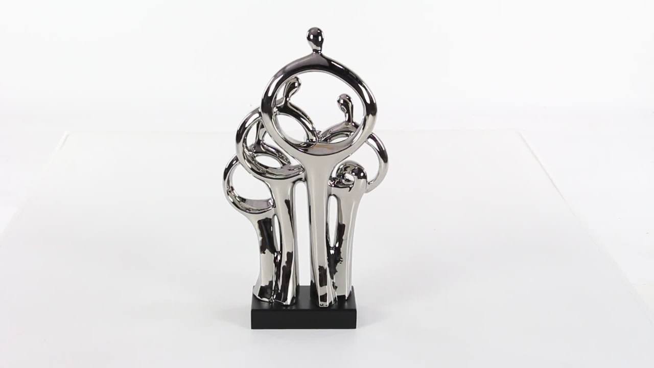 thumbnail video image 2 of 11" x 21" Silver Porcelain Ceramic Family Sculpture, by DecMode, 2 of 13