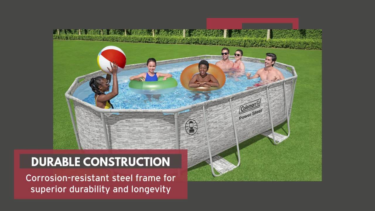 thumbnail video image 2 of Coleman Power Steel 16' x 10' x 42" Oval Above Ground Pool Set, 2 of 11