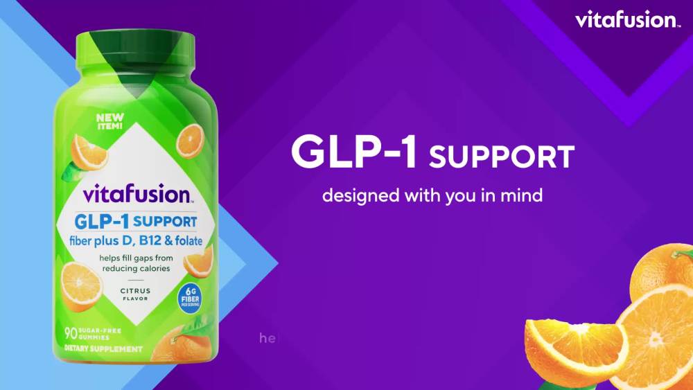 thumbnail video image 2 of vitafusion GLP-1 Support Fiber Plus Vitamins D, B12 and Folate Gummy Vitamins, Sugar Free, 90 ct, 2 of 11