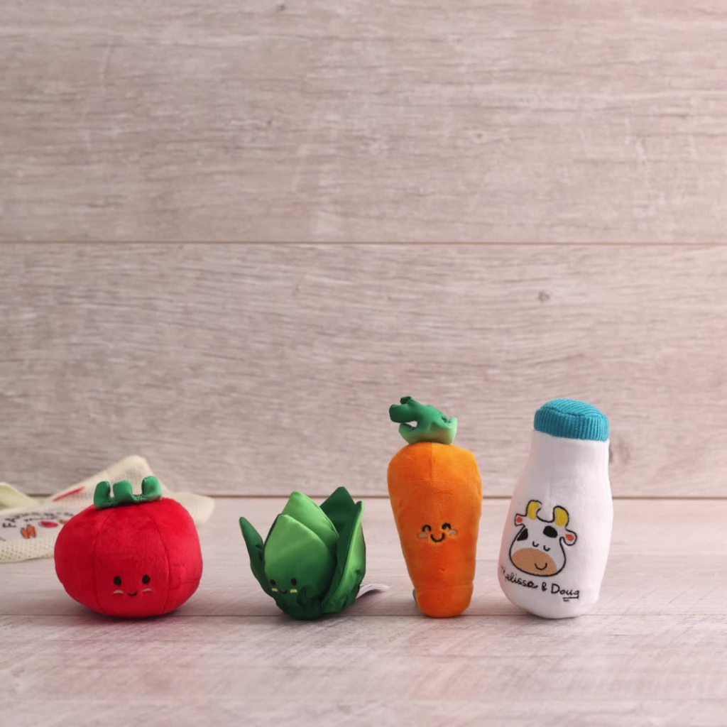 thumbnail video image 2 of Melissa & Doug Multi-Sensory Market Basket Fill & Spill Play Food Infant Toy, 2 of 10