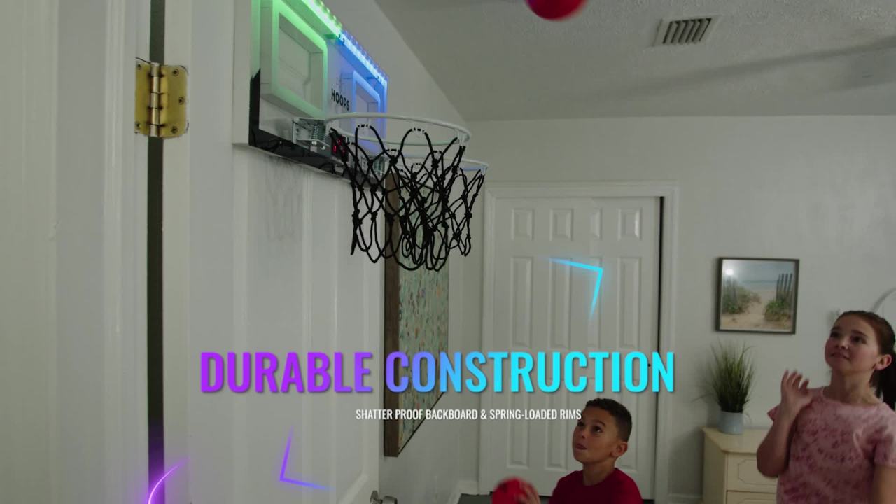 thumbnail video image 2 of Franklin Sports 2 Player Over the Door Mini Basketball Hoop - Double Mini Hoop Shootout Game - Mini Hoop and Mini Basketball Set - Fits All Standard Doors, 2 of 13