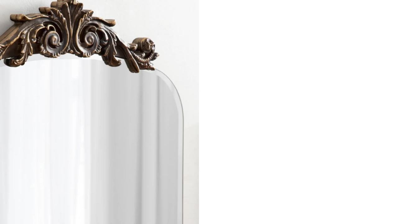 thumbnail video image 2 of Kate And Laurel Arendahl Beveled Frameless Arch Mirror, 20 x 30, Antique Gold, Baroque Inspired Wall Decor, 2 of 8