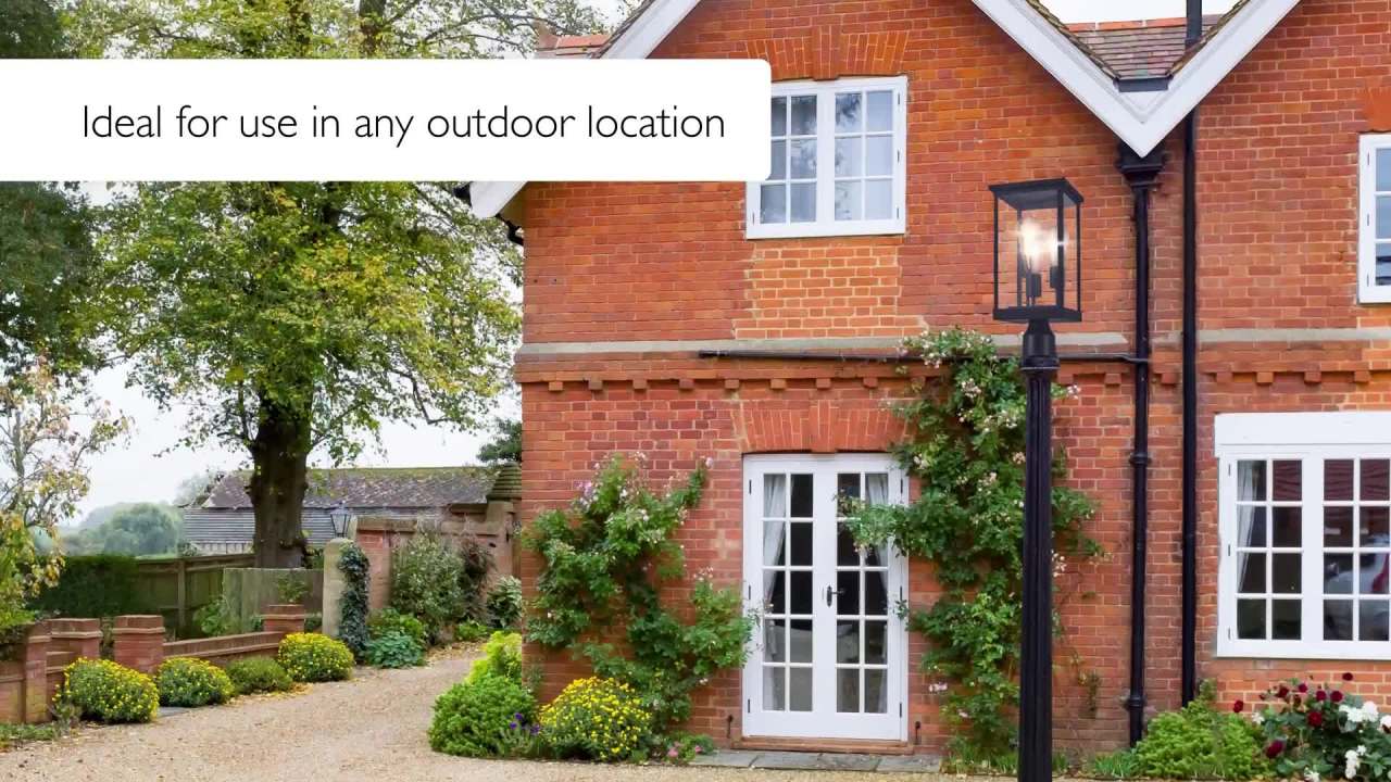 thumbnail video image 2 of Design House Mayfield Matte Black 3 Light Indoor/Outdoor Weather Resistant Post Lantern Light with Clear Glass, 2 of 17