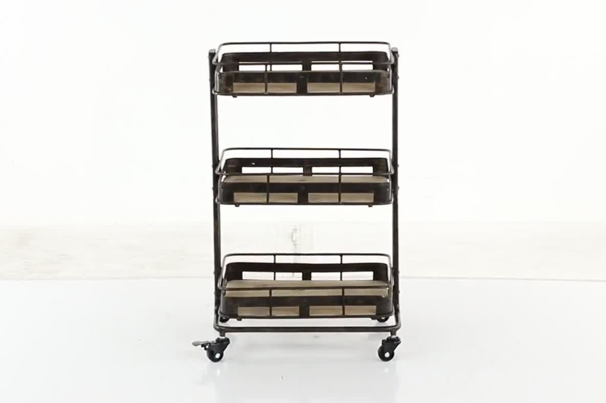 thumbnail video image 2 of DecMode Metal Industrial Storage Cart, Brown, 18"W, 28"H, 2 of 9