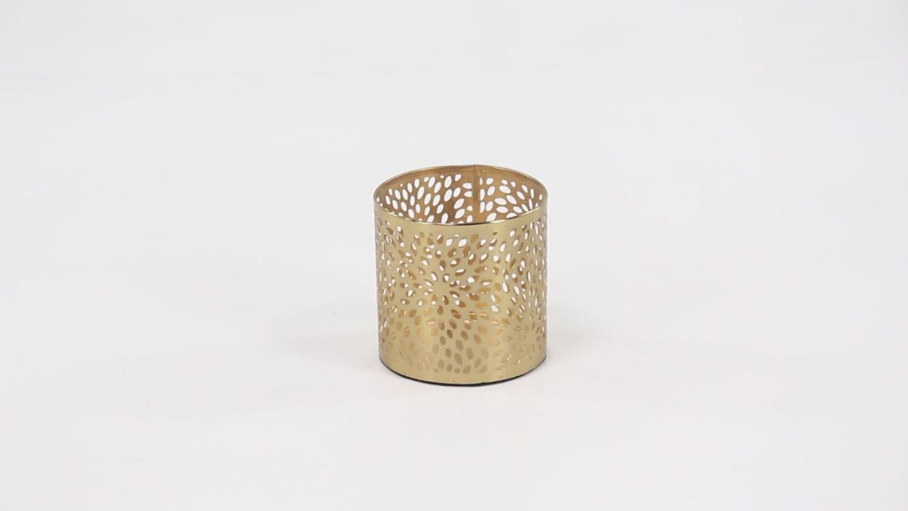 thumbnail video image 2 of DecMode 4" x 4" Gold Metal Floral Pencil Cup with Laser Carved Design, 1-Piece, 2 of 7