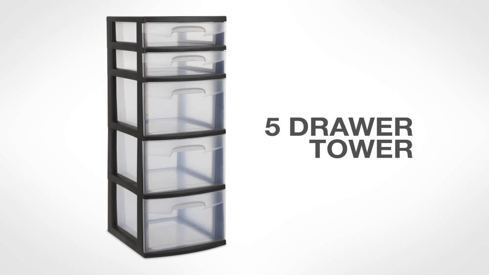 Sterilite Plastic 5-Drawer Tower, Black with Clear Drawers, Adult - image 2 of 6