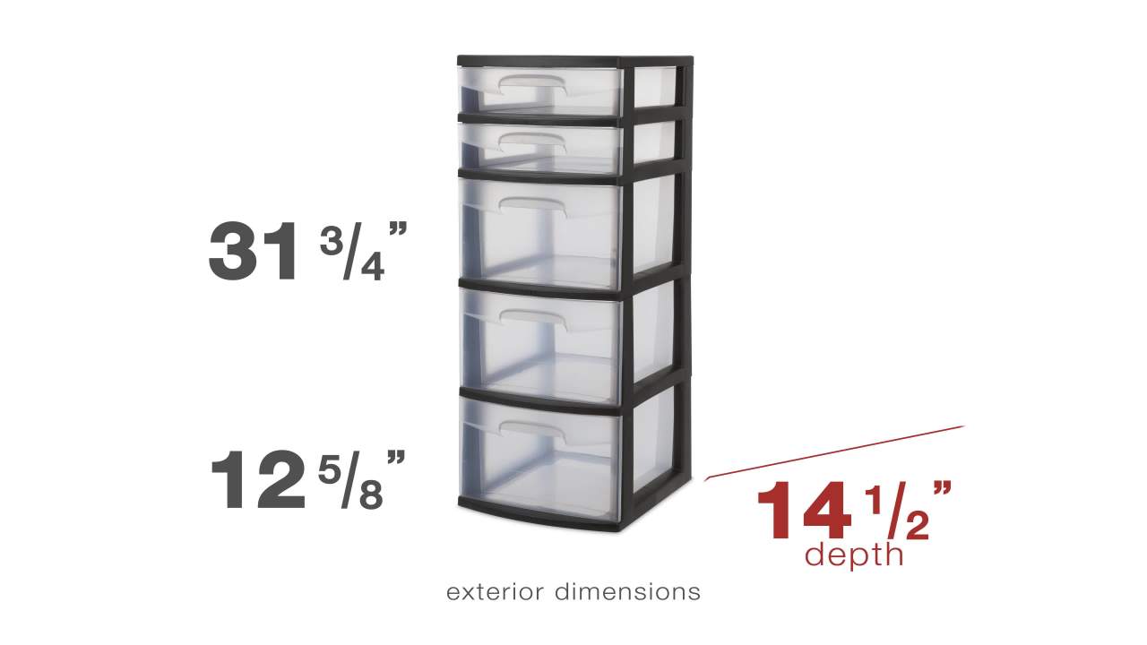 Sterilite Plastic 5-Drawer Tower, Black with Clear Drawers, Adult