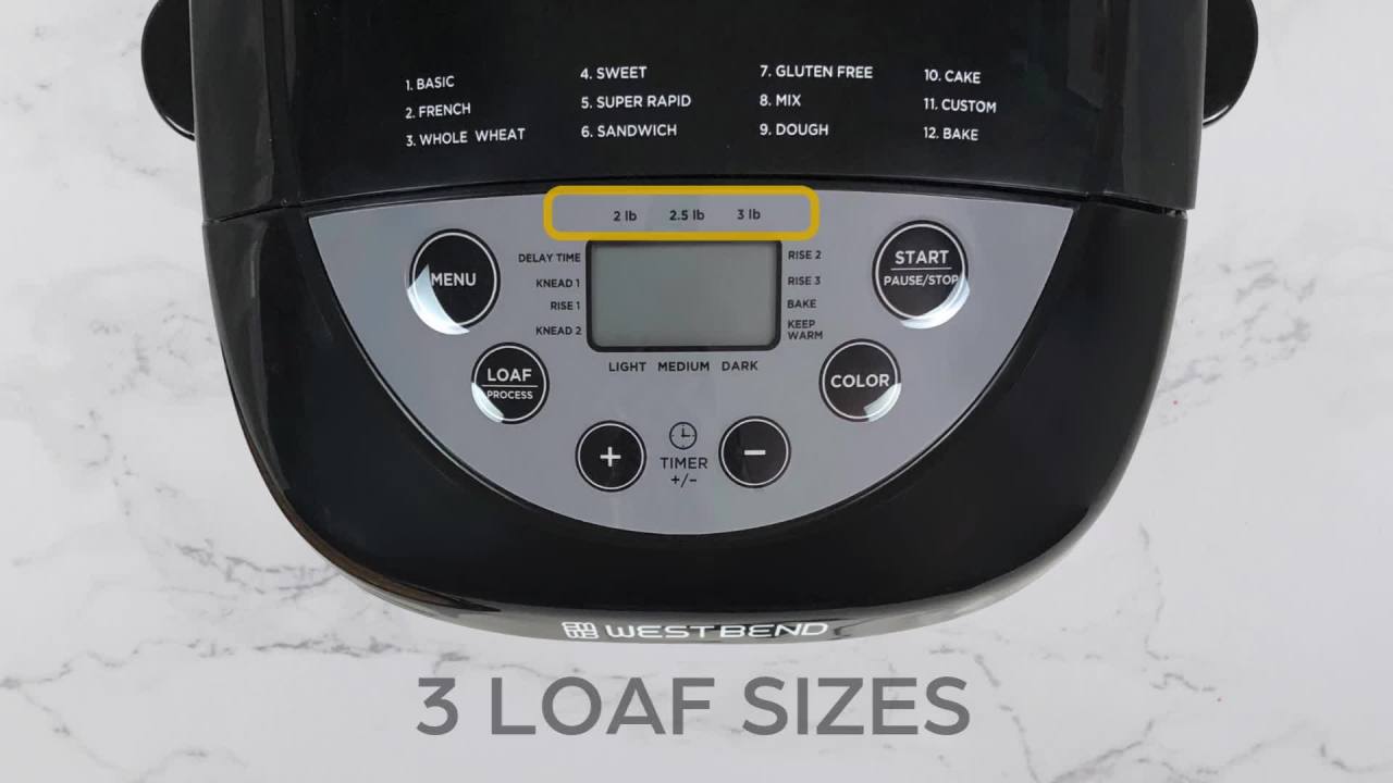 thumbnail video image 3 of West Bend Hi-Rise Bread Maker with 12 Preset Digital Controls, 3 lb Capacity, in Gray (47413), 3 of 15