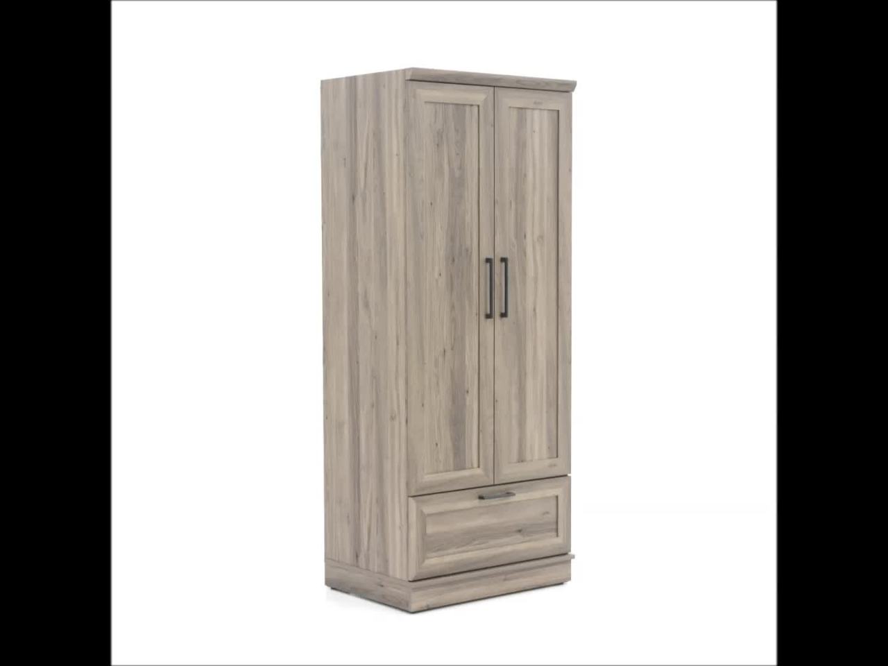 thumbnail video image 2 of Sauder HomePlus 2-Door Bedroom Wardrobe Armoire, Salt Oak Finish, 2 of 13