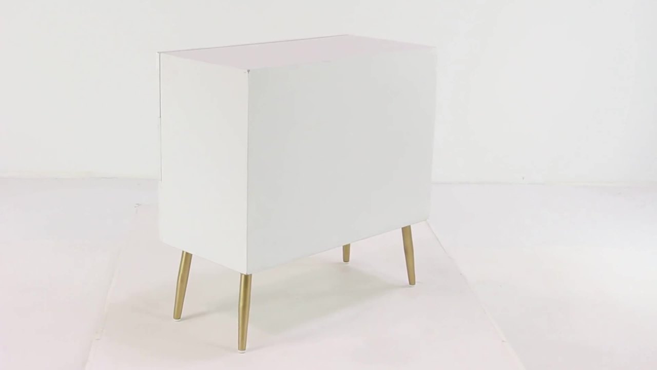 thumbnail video image 2 of DecMode 31" x 32" White Wood Geometric Cabinet with Gold Accents, 1-Piece, 2 of 18