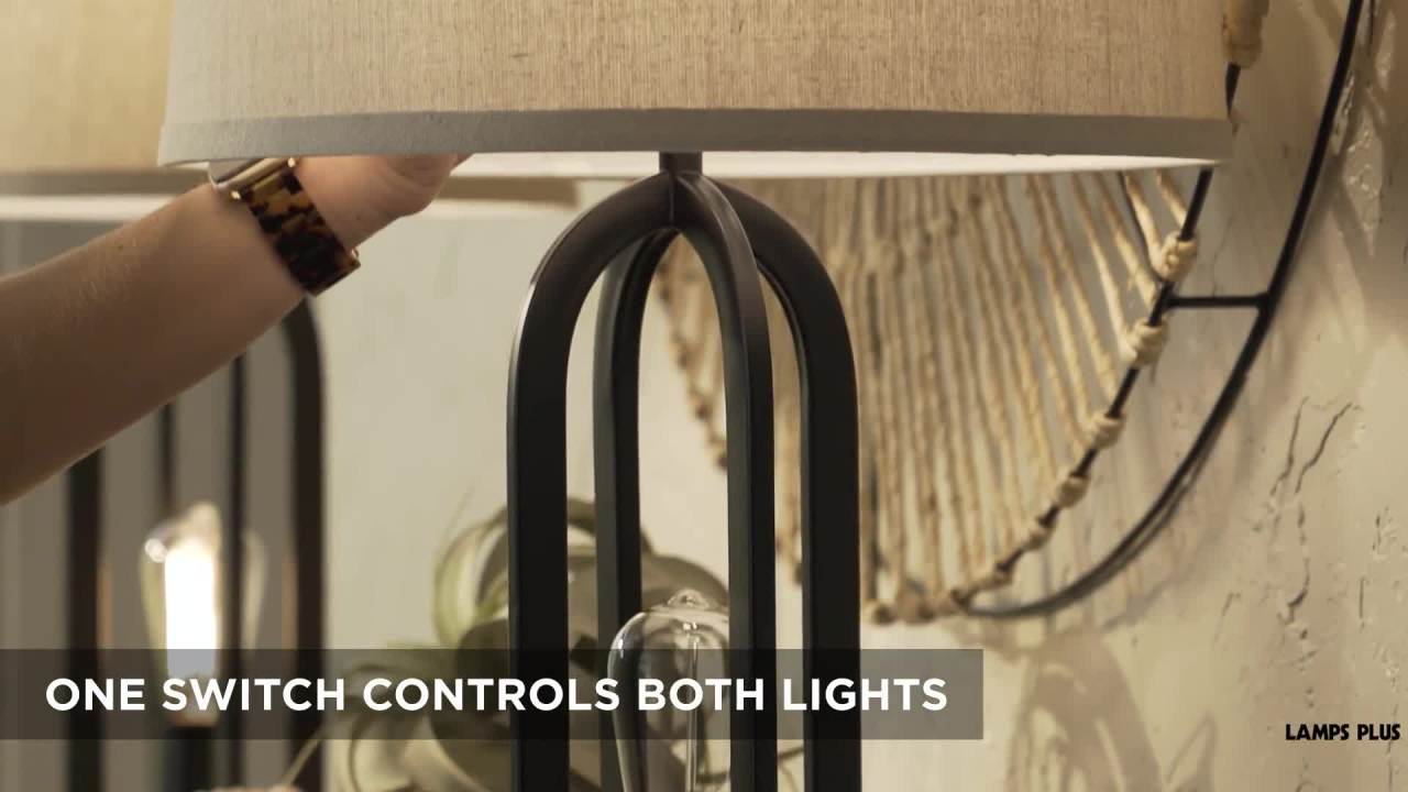 thumbnail video image 2 of 360 Lighting Marcel Industrial Table Lamps 24 1/4" High Set of 2 Black with LED Nightlight USB Port Natural Shade for Bedroom Living Room House Desk, 2 of 10