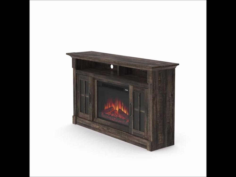 Sauder Fireplace TV Stand with Glass Doors for TVs up to 65", Carbon