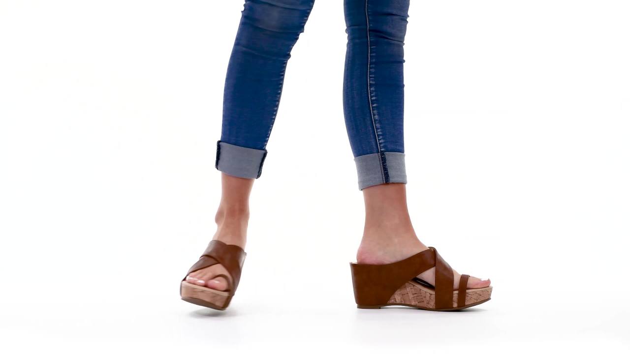 thumbnail video image 2 of Journee Womens Rayna Wedge Heel Slip On Sandals, 2 of 10