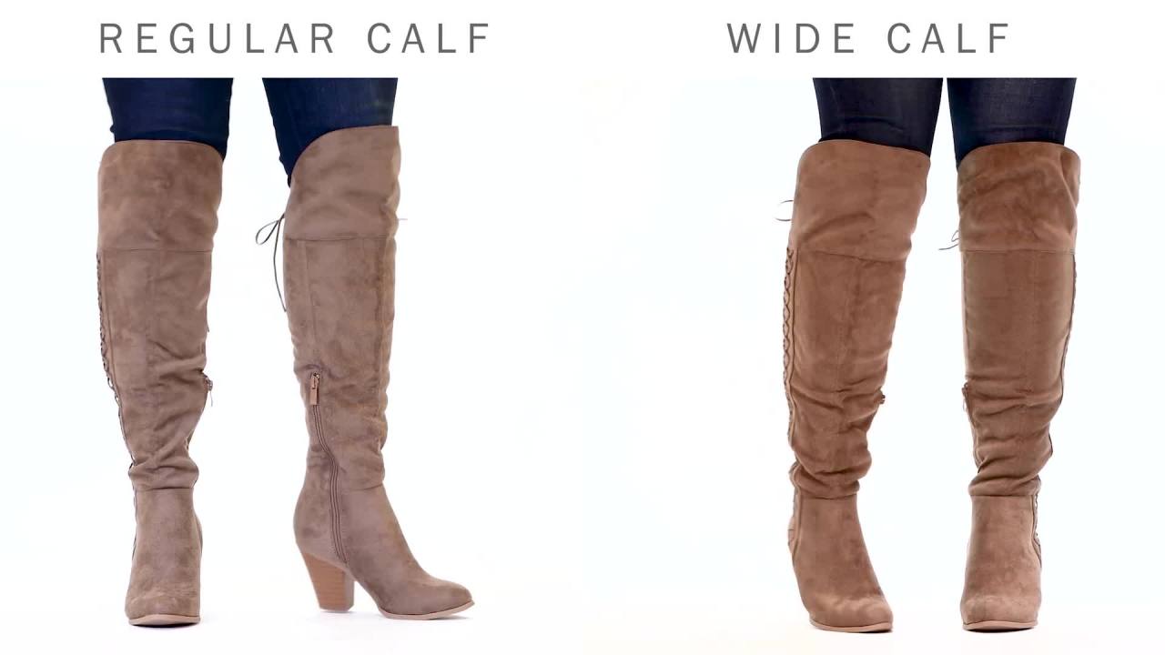 thumbnail video image 2 of Brinley Co. Wide Calf Distressed Faux Leather Faux Lace-up Over-the-knee Boots (Women's), 2 of 9