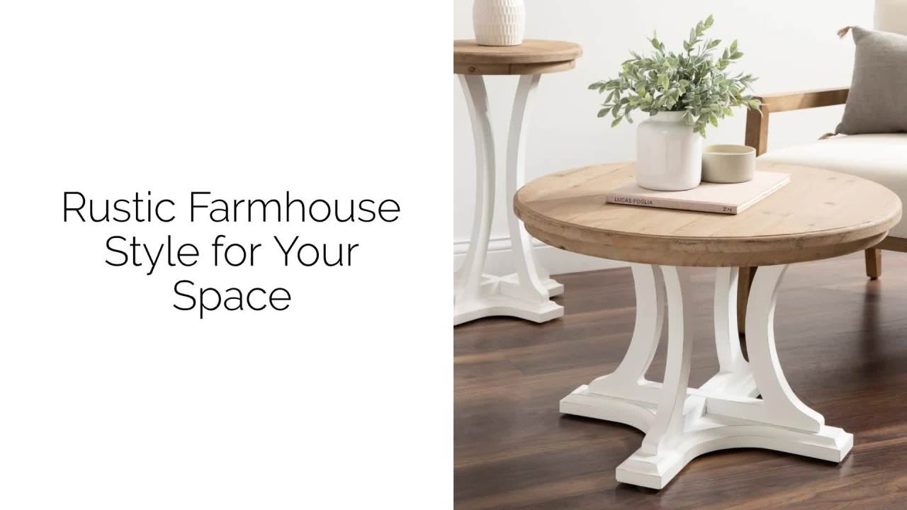 thumbnail video image 2 of Kate and Laurel Linsley Farmhouse Round Coffee Table, 28 x 18, Rustic Brown and Black, Decorative Living Room Table with Rustic Style for Vintage Decor, 2 of 9