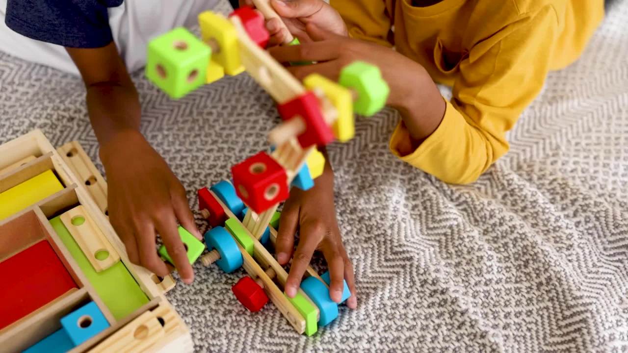 thumbnail video image 2 of Melissa & Doug Twist & Turn Wooden Tools Construction Play Set (44 Pieces), 2 of 10