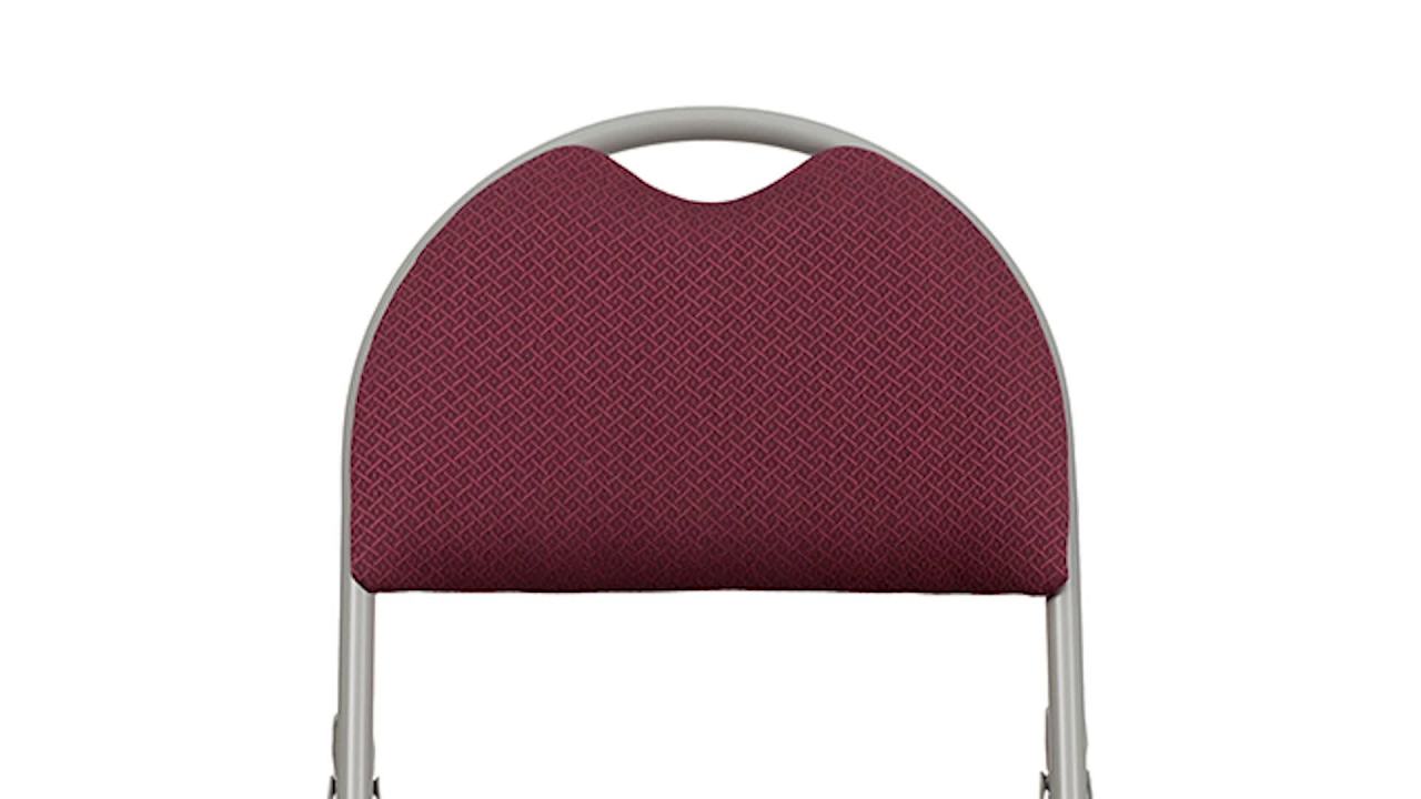 thumbnail video image 2 of Flash Furniture HERCULES Series Ultra-Premium Triple Braced Burgundy Fabric Metal Folding Chair with Easy-Carry Handle, 2 of 13